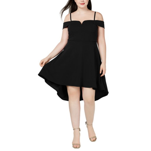 City Studio Women's Plus Hi-Low Fit & Flare Cocktail Dress Black 24W - Image 2