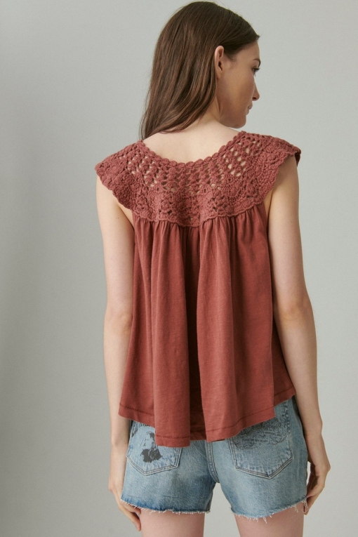 Lucky Brand Women's Crochet Yoke Top - Smoked Paprika XL - Image 2