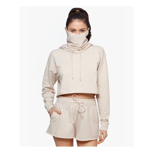 BAM by BETSY & ADAM Women's Beige Cropped with Facemask Long Sleeve Hoodie Top M - Image 2