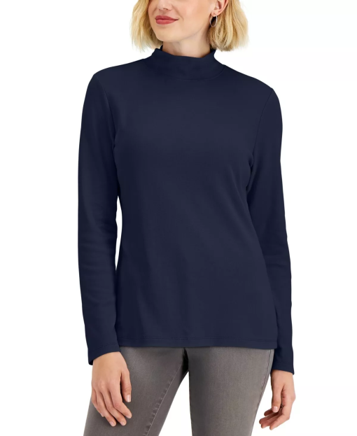 Karen Scott Mock-Neck Top,  Intrepid Blue L - Image 2