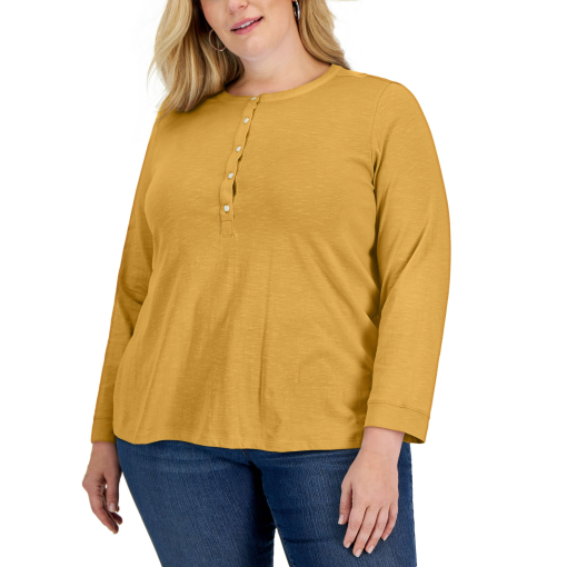 Style & Co Plus Size Henley Top, - Honey Glaze 3X - Image 2