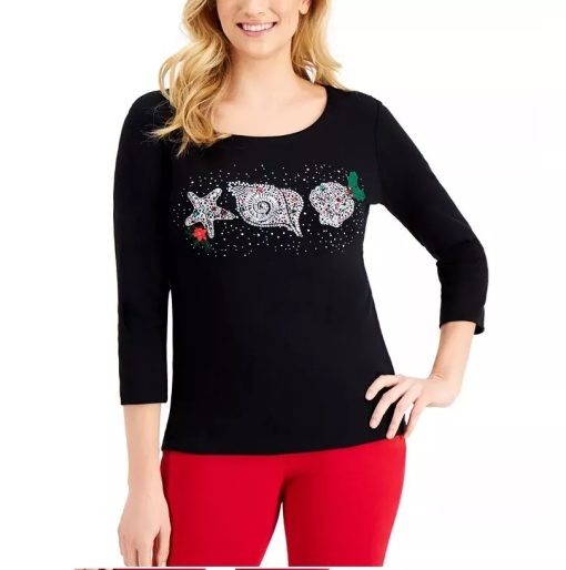 Karen Scott Cotton Graphic Top XL - Image 2