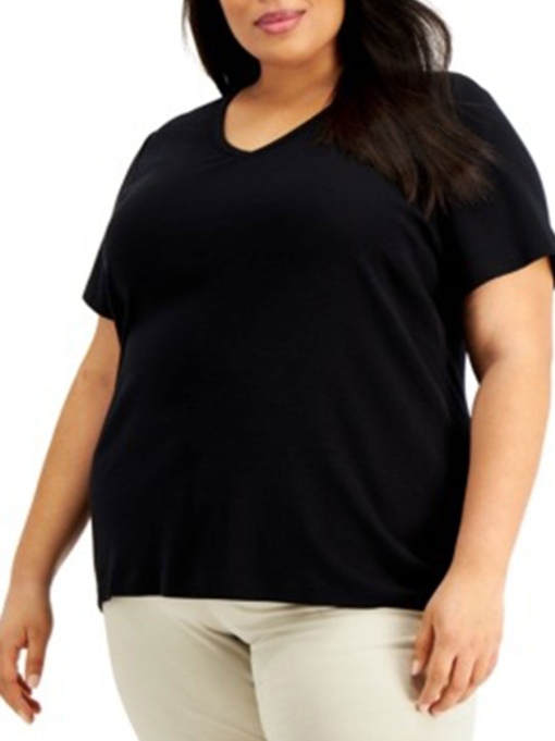 Karen Scott Plus Size Cotton V-Neck Top,  1X - Image 2