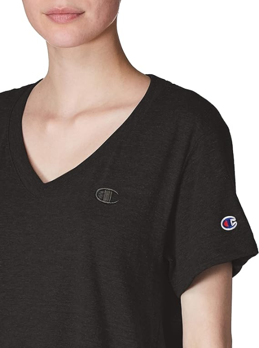 Champion Women's V Neck Short Sleeve T-Shirt, X-large, Black - Image 4