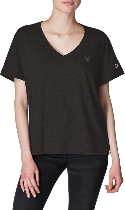 Champion Women's V Neck Short Sleeve T-Shirt, X-large, Black - Image 2