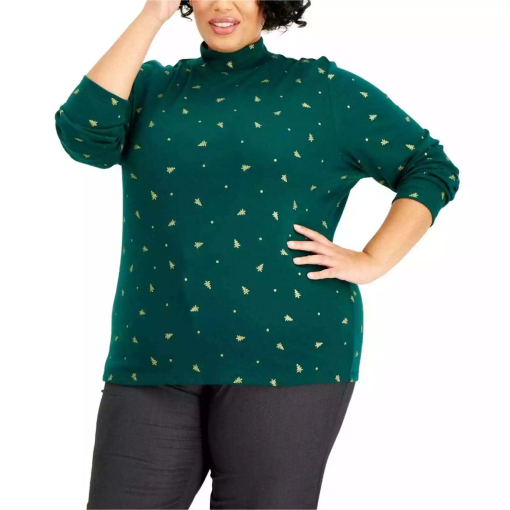 Karen Scott Plus Size Metallic Tree-Print Top, 3X - Image 2