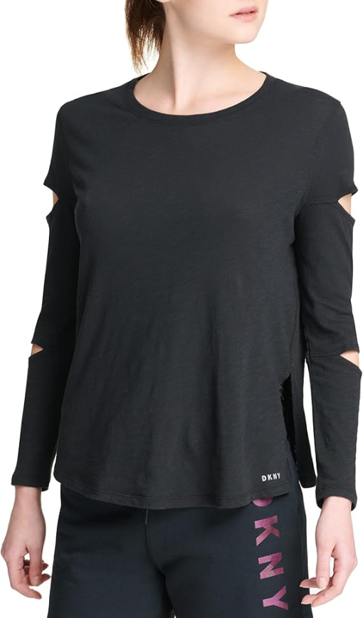 DKNY Women's Tee Shirts BLACK - Black Cutout Long-Sleeve Tee - Women S - Image 2