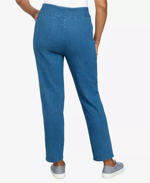 Alfred Dunner Petite Mid-Rise Pull on Straight Leg Denim Pants, Med Denim 12P - Image 3