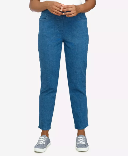 Alfred Dunner Petite Mid-Rise Pull on Straight Leg Denim Pants, Med Denim 12P - Image 2