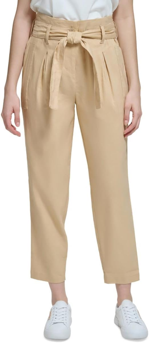 Calvin Klein Womens Linen High Waist Cropped Pants 10 - Image 2