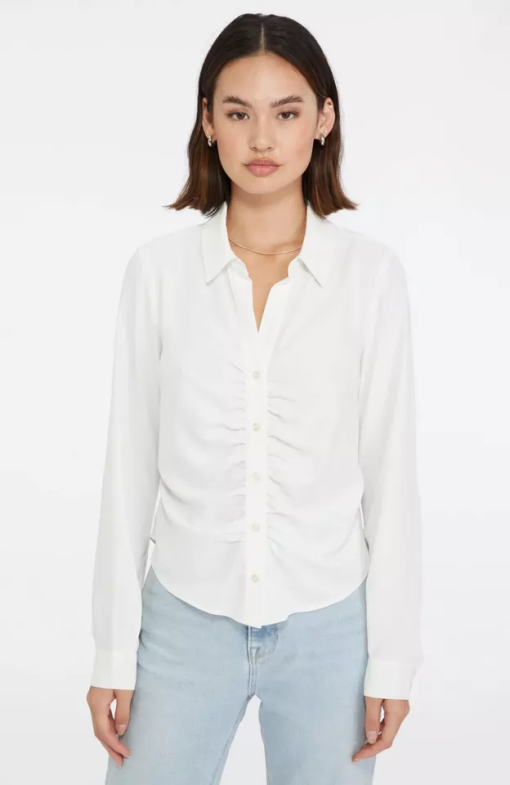 Sanctuary Ruched Boyfriend Button-up Shirt in White XXL - Image 2