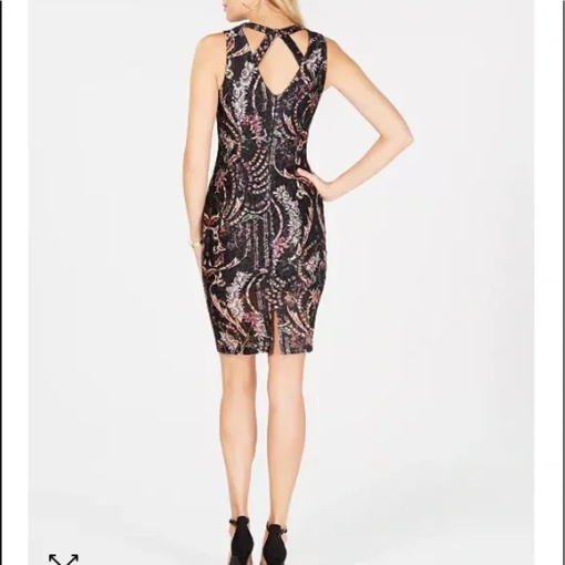 Guess Womens Black Cut Out Lace Sleeveless V Neck Above the Knee Cocktail Body Con Dress 2 - Image 3