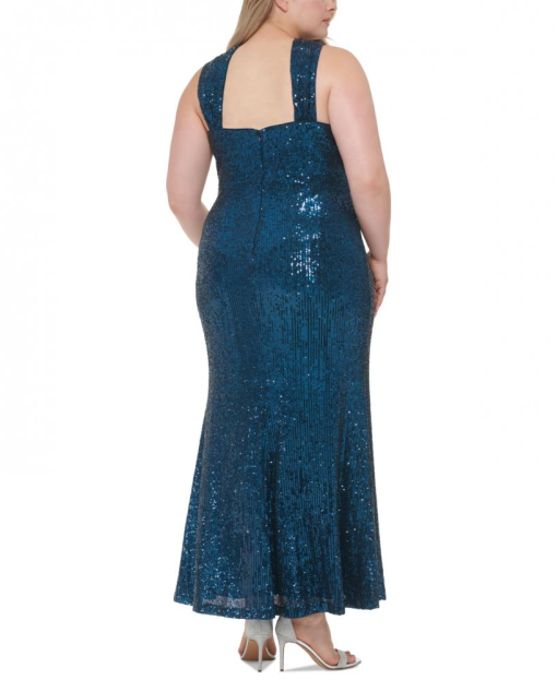 Eliza J Plus Size Sequined Crossover-Neck Gown - Peacock 22W - Image 2