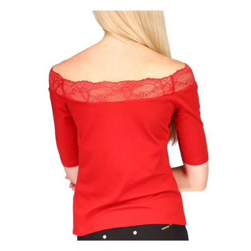 MICHAEL KORS Womens Red Lace Sheer Short Sleeve Off Shoulder Top L - Image 2