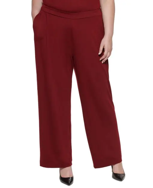 NWOT CALVIN KLEIN Women's Maroon Stretch Pocketed Wear to Work Straight Leg Pants Plus 1X