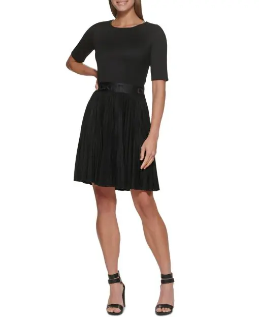 DKNY Pleated Fit Flare Dress Black 6