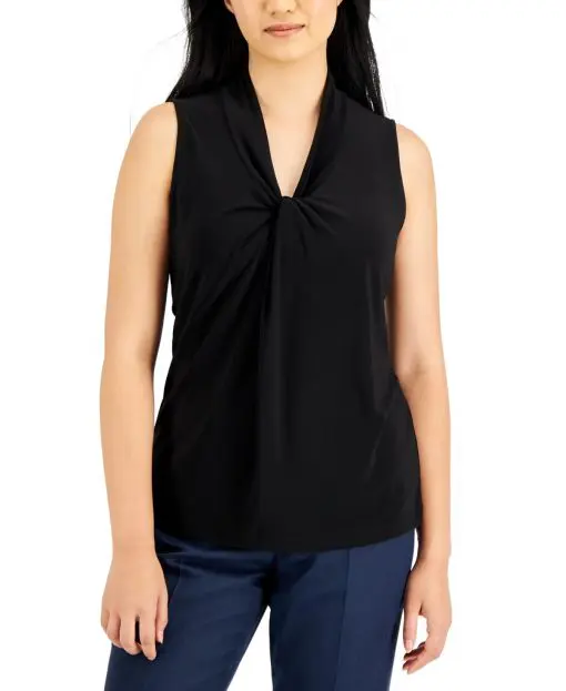 Kasper Women's Gathered Front Top Black Size Small