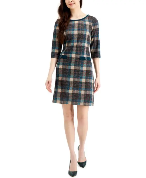 Connected Plaid Sheath Dress Dark Mallard 14