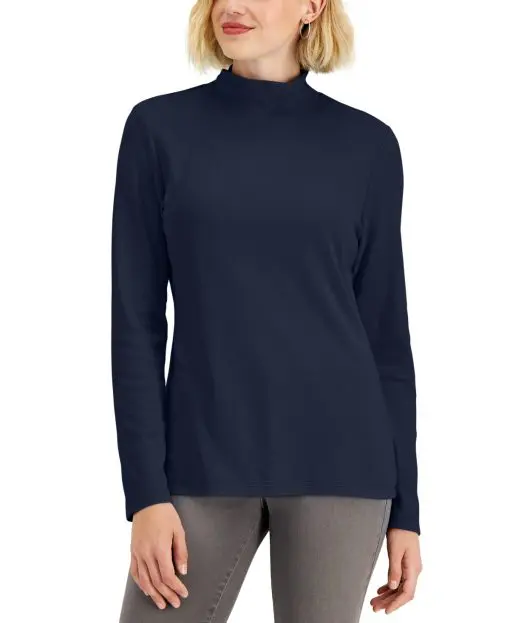 Karen Scott Mock-Neck Top,  Intrepid Blue L