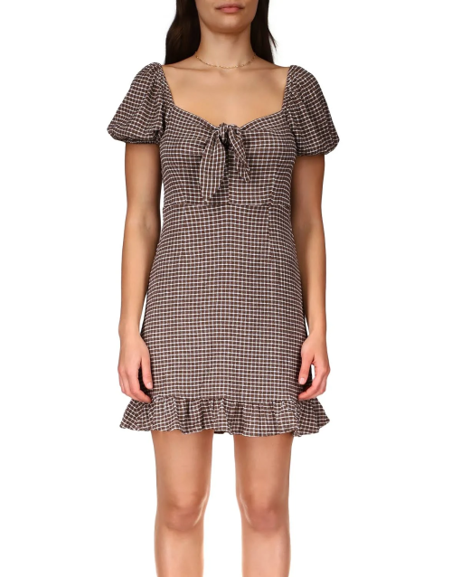 SANCTUARY WOMENS CHECKERED ABOVE KNEE RUFFLED MIDI DRESS L - Image 2