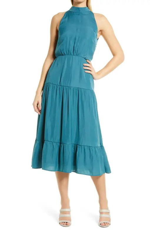 Sam Edelman Tiered-Skirt Tie-Neck Dress Industrial Green 14