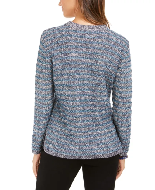 STYLE & COMPANY Womens Blue Stretch Textured Striped Long Sleeve Crew Neck Sweater XL - Image 2