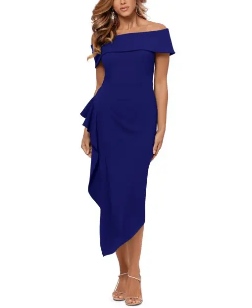 Betsy Adam Off-The-Shoulder Ruffle Dress Night Blue 12