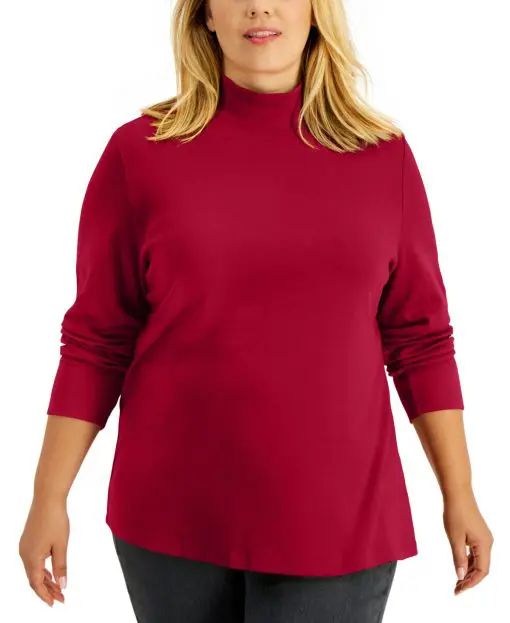 Karen Scott Women's Plus Cotton Mock Neck Pullover Top 1X