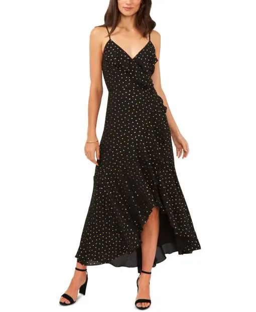 MSK Petite Printed Ruffled Maxi Dr BlackGold PM