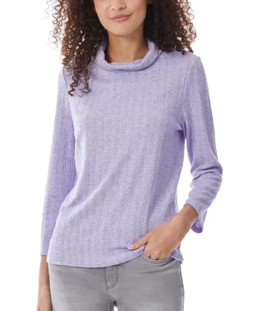 JONES NEW YORK Women's Purple Heather 3/4 Sleeve Mock Neck Top XL