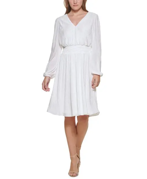 kensie V-Neck Dress Ivory 12