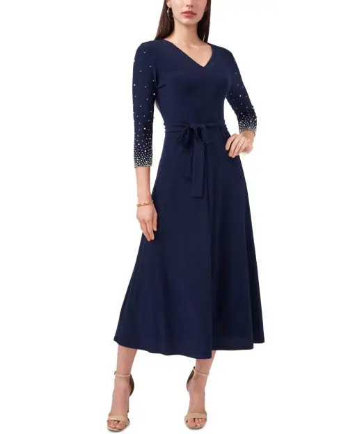 Msk V-Neck Beaded MIDI Dress - Lovely Navy XL