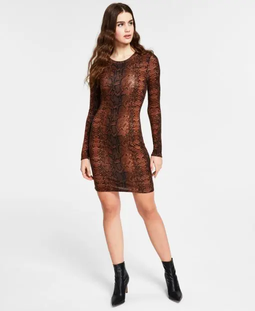 Bar III Python-Print Bodycon Dress,  - Python Haze L