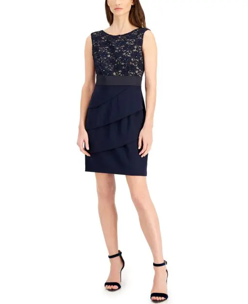 Connected Petite Lace-Combo Sheath Dress NavyNude 10P