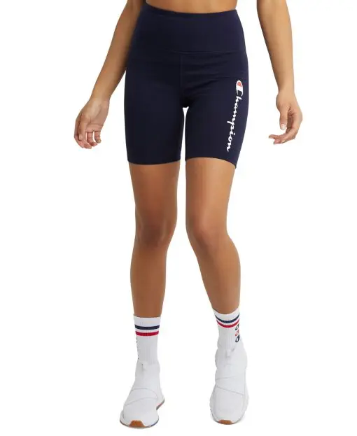 Champion Authentic Bike Shorts, Script Logo, 7" Athletic Navy