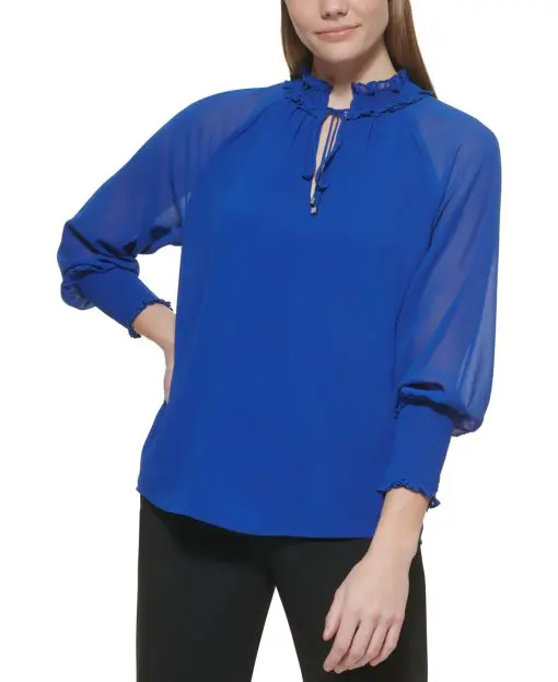 Calvin Klein Long Sleeve Ruffle Collar Blou Klein Blue L