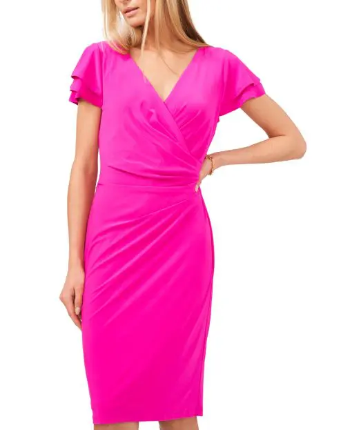 MSK Surplice Sheath Dress Fiercely Fuchsia XL