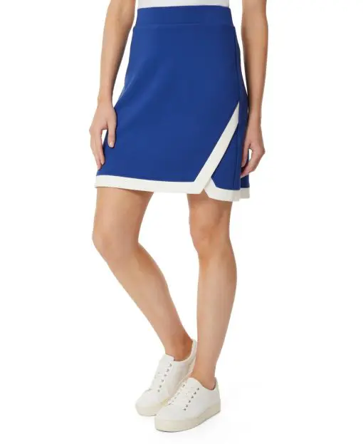 JONES NEW YORK Women's Blue Pocketed Elastic Waist Pull on Color Block Above the Knee Faux Wrap Skort M