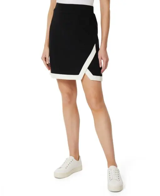 Jones NY Women's Pull on Faux Wrap Contrast Asymmetrical Skort White XL