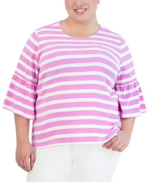 Jones New York Women's Plus Crewneck Striped T-Shirt 3X