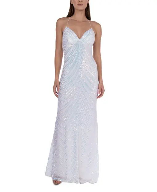 B Darlin Juniors Sequin Backless Gown Whtiri L