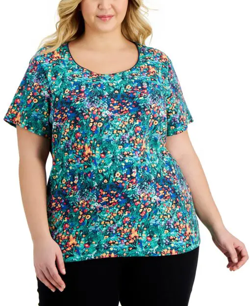 Karen Scott Plus Size Garden Delight T-Shirt 1X