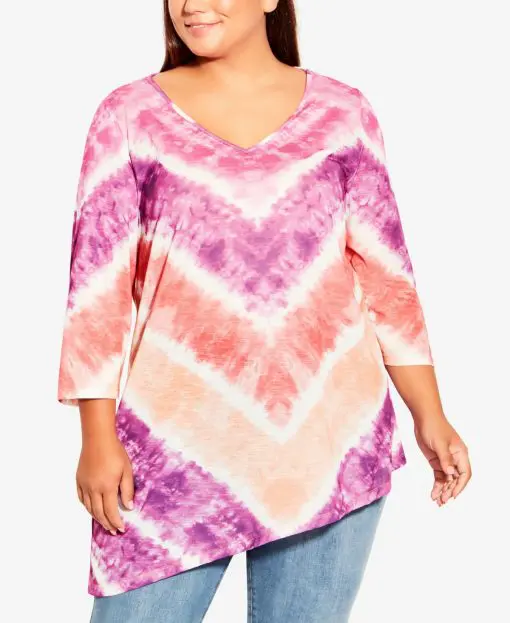 Avenue Plus Size 3/4 Sleeve Tie Dye Top - Sunset 18