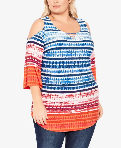 Avenue TOP Cold Shoulder 3 Bar Border - Tie Dye Border - 20