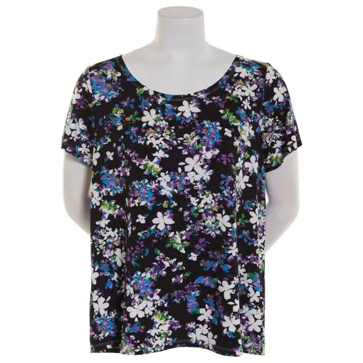 Zac & Rachel Short Sleeve Ditsy Floral Top - Black/Multi M