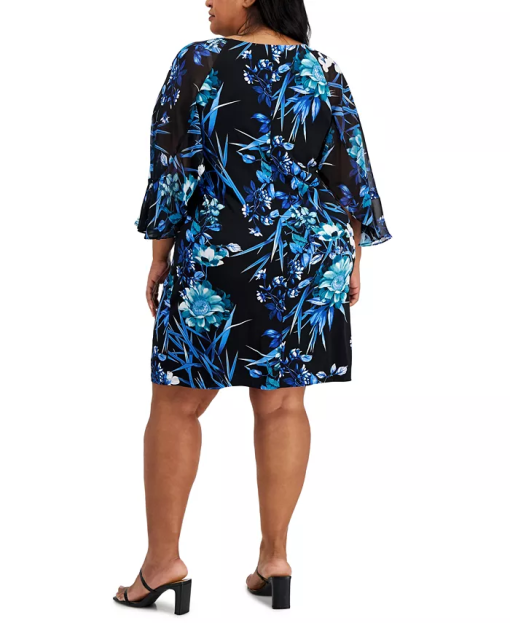 Connected Apparel Womens Plus Floral Print Angel Sleeve Party Dress 24W - Image 2