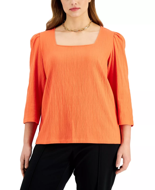 Womens Gathered Square-Neck Pullover Top 1X - Image 2