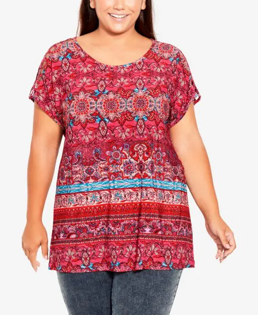 Avenue Plus Size Phoebe Lattice Border Top - Paisley Border 18