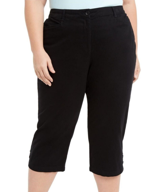 Karen Scott Womens Plus Stretch Tummy Control Capri Pants Black 22W - Image 2