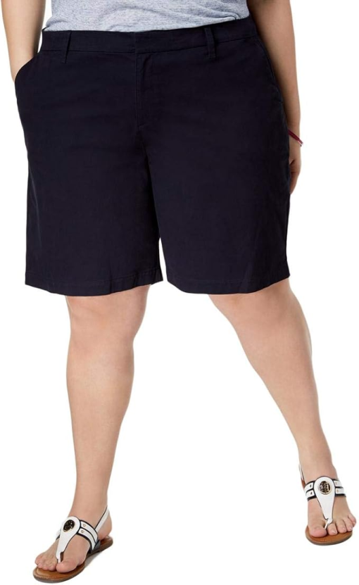 TOMMY HILFIGER Womens Navy Stretch Zippered Pocketed Mid Rise Bermuda Shorts Plus 20W - Image 2